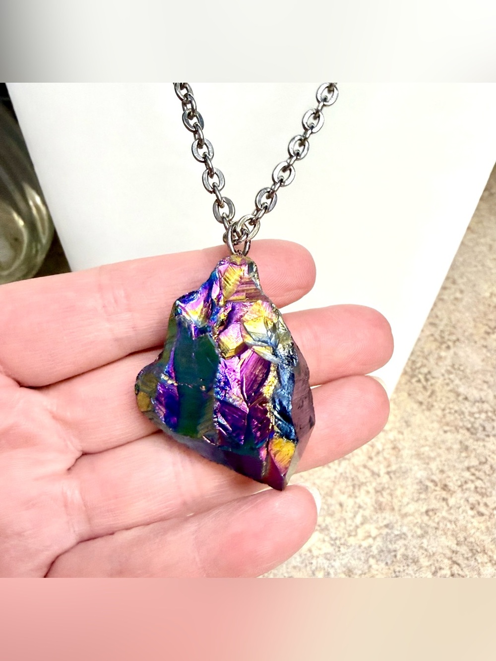 Titanium Aura Quartz pendant necklace